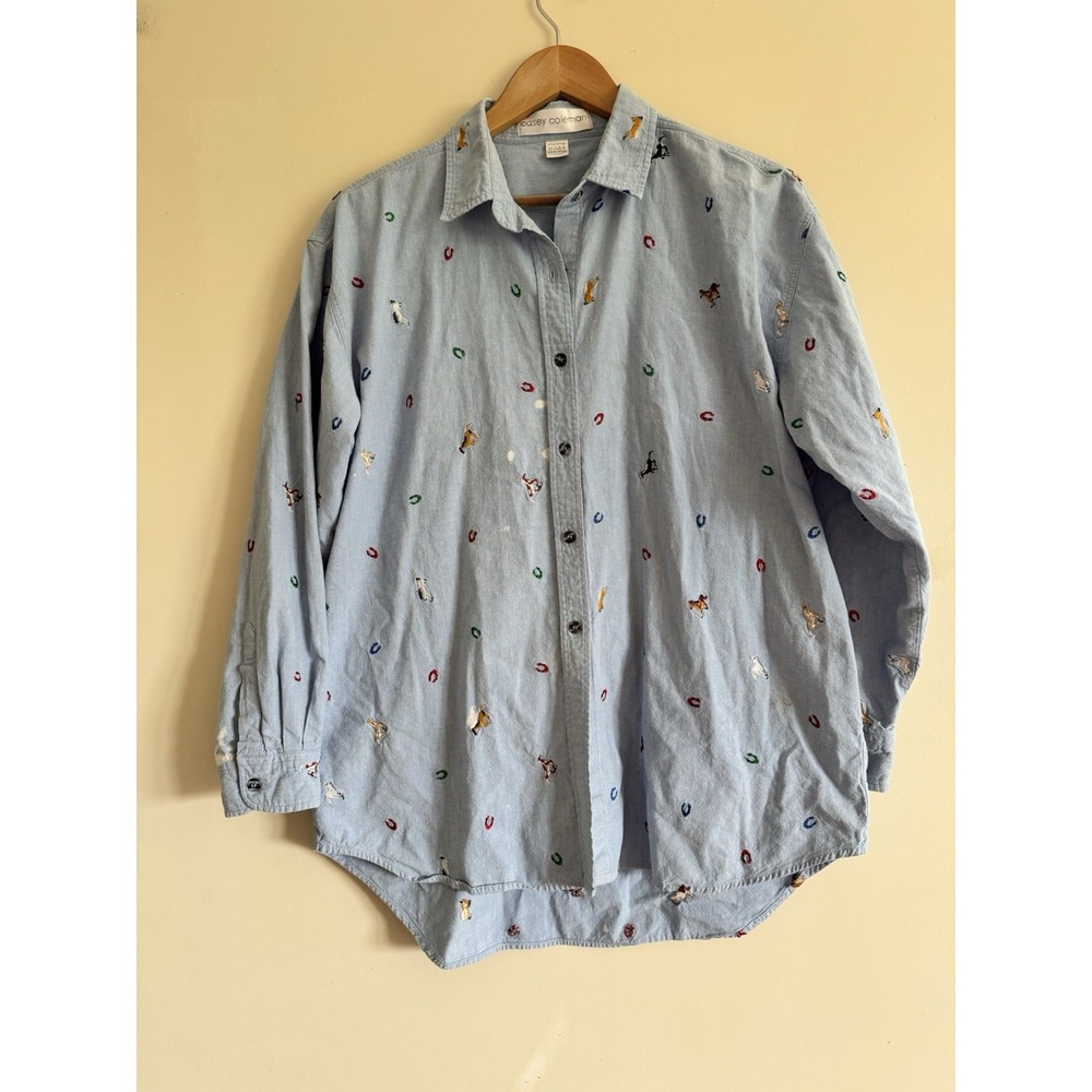 Vintage Bleached Thrashed Embroidered Horses Small Casey Coleman Shirt - Picture 1 of 9